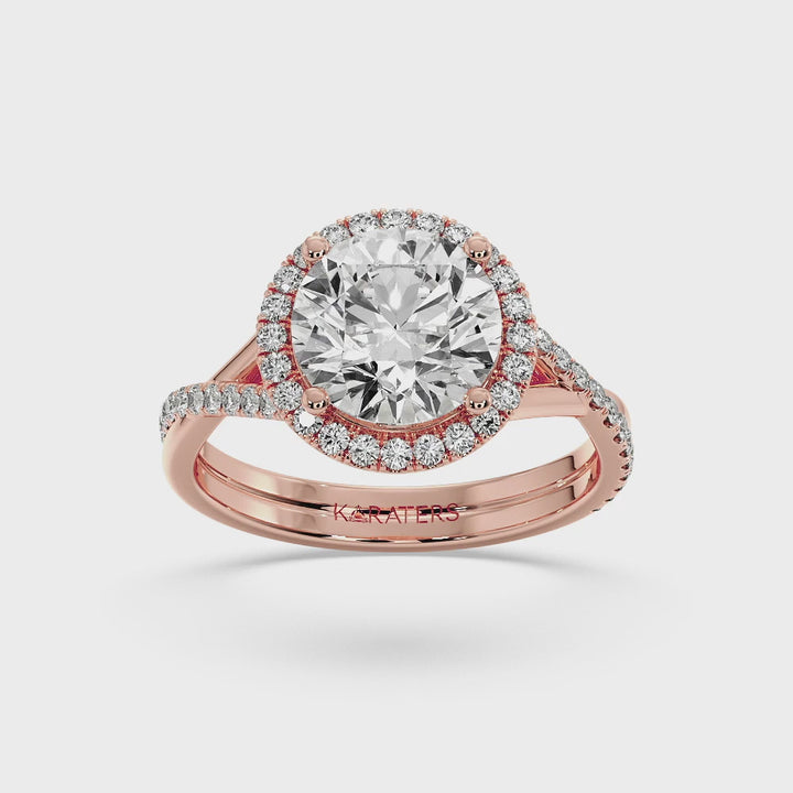 Velsen - Round Cut Halo Lab Grown Diamond Engagement Ring, Rose Gold