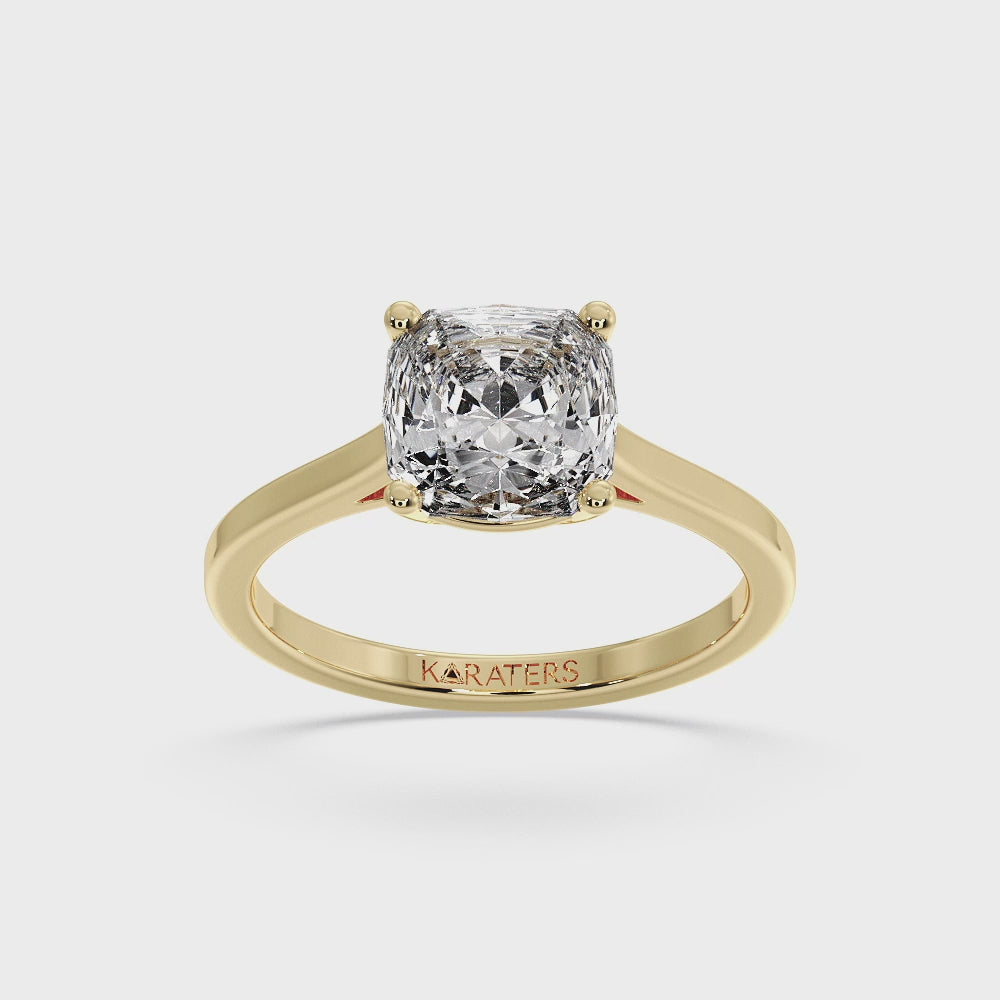 Cushion Cut Solitaire Lab Diamond Ring Yellow Gold
