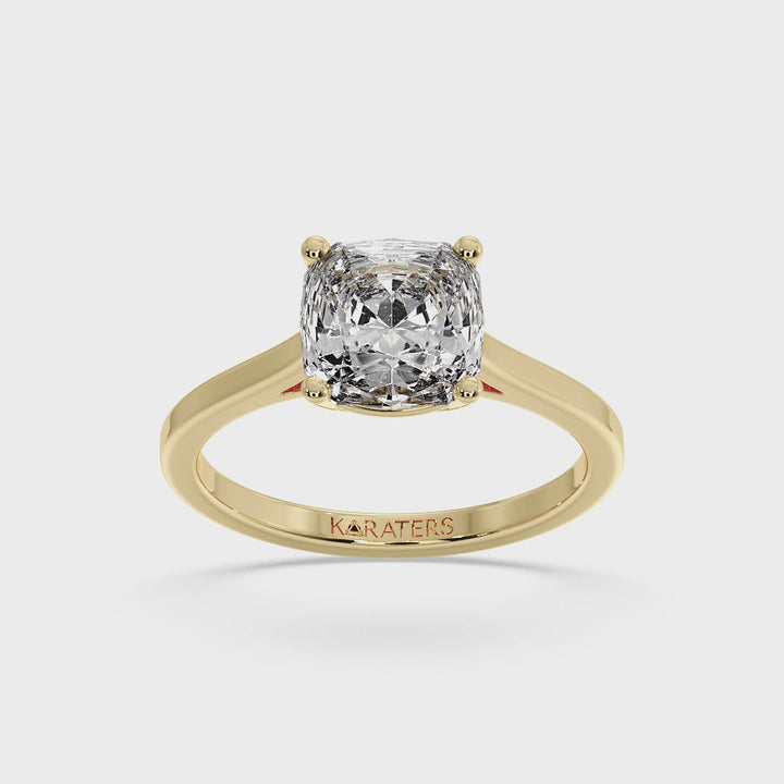 Cushion Cut Solitaire Lab Diamond Ring Yellow Gold