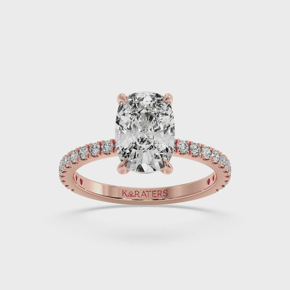 Elongated Cushion Cut Lab Diamond Ring Sidestones Rose