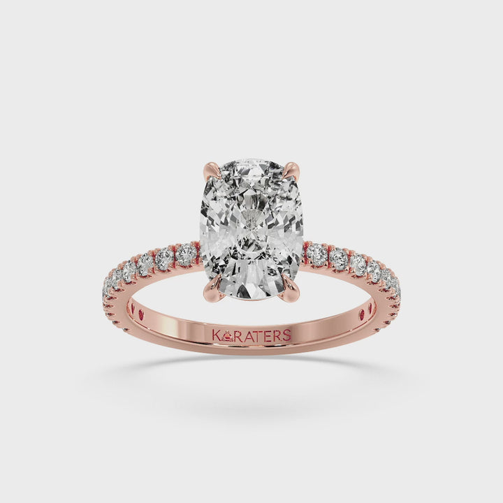 Elongated Cushion Cut Lab Diamond Ring Sidestones Rose