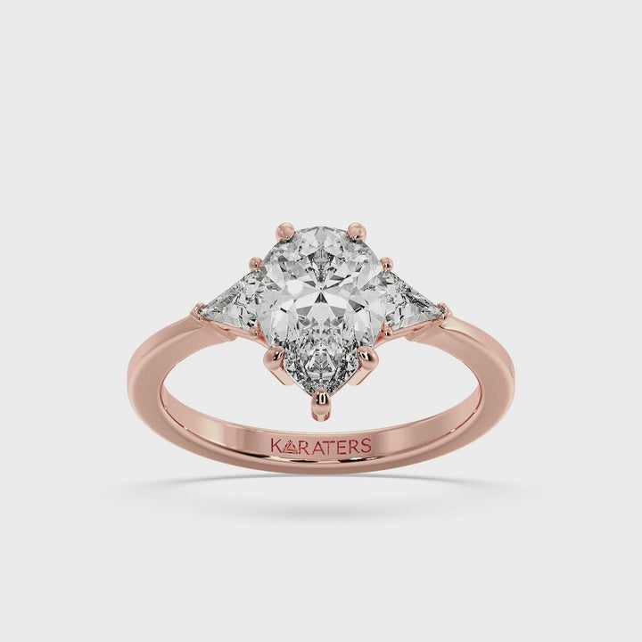 Beber - Pear Shape Lab Rose Gold Diamond Engagement Ring with Trillion Side Stones