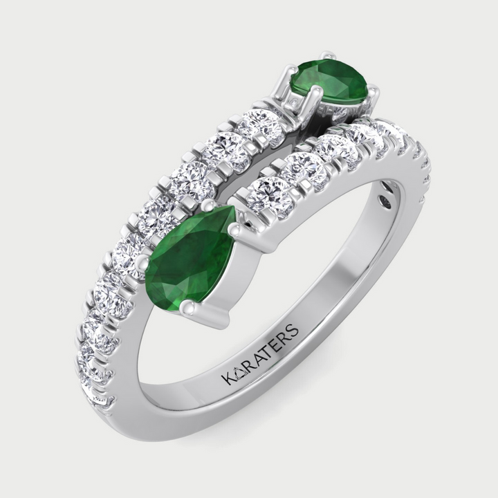 1.05CT T.W Pear Shape Emerald Pave Stack Ring