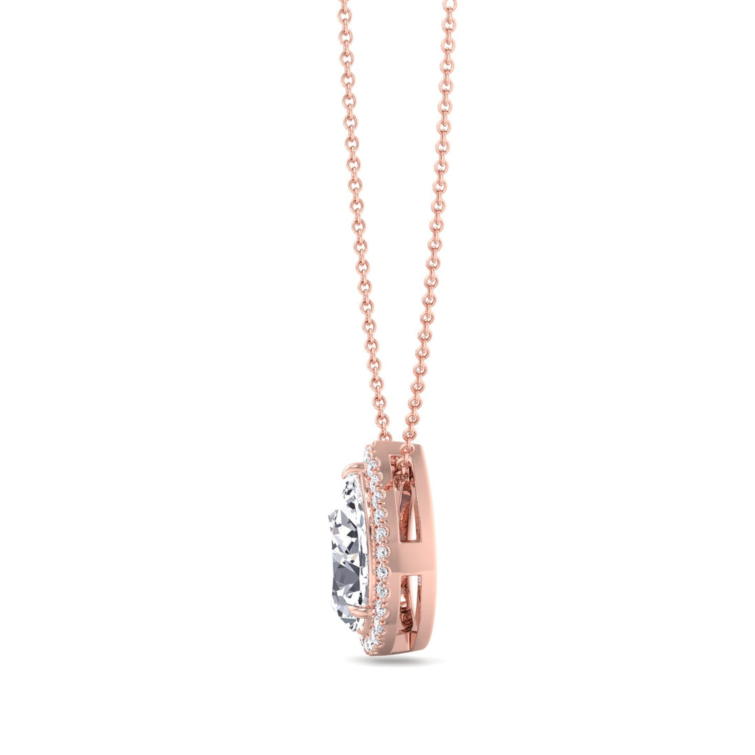 1.3CT Pear Halo Lab Diamond Pendant, Rose Gold