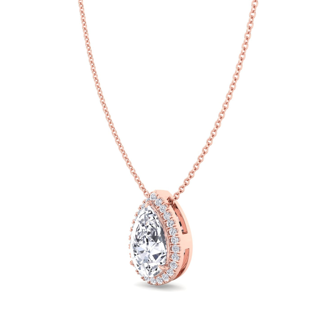 1.3CT Pear Shape Halo Lab Diamond Pendant, Rose Gold