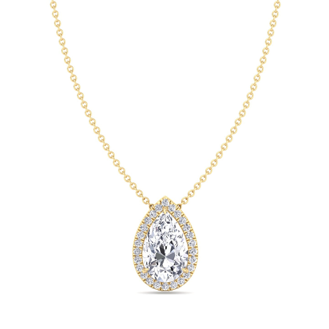 1.3CT Pear Shape Halo Lab Grown Diamond Pendant, Yellow Gold