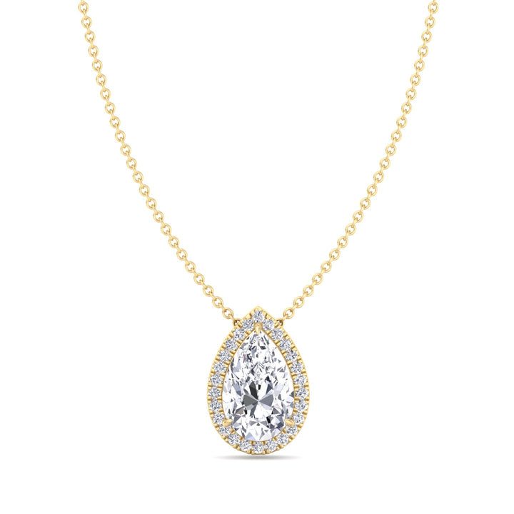 1.3CT Pear Shape Halo Lab Grown Diamond Pendant, Yellow Gold
