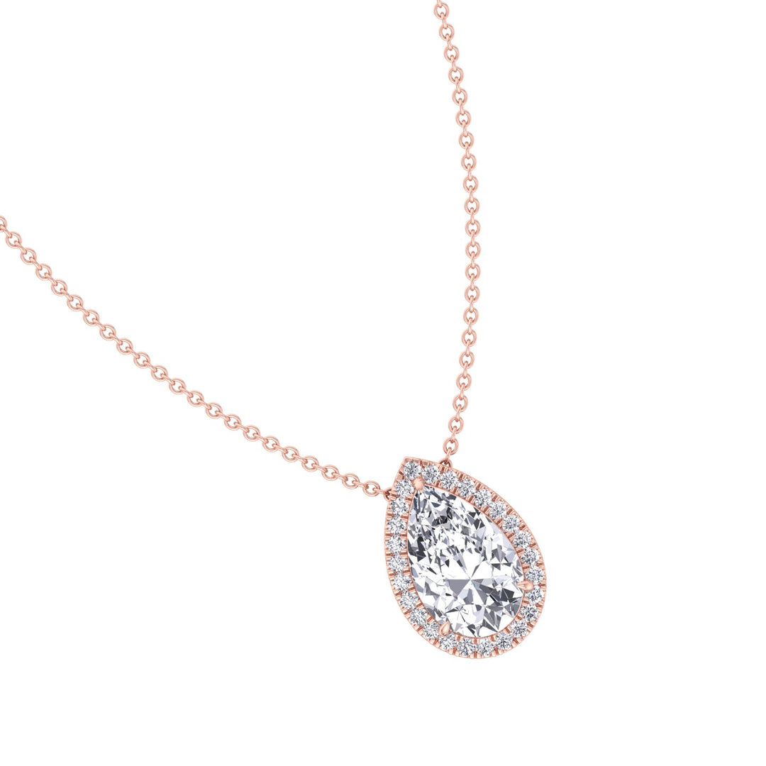1.3CT Pear Shape Halo Lab Grown Diamond Pendant, Rose Gold