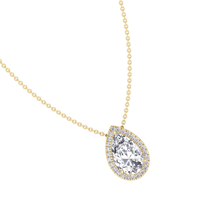 1.3CT Pear Shape Halo Lab Grown Diamond Pendant, Yellow Gold