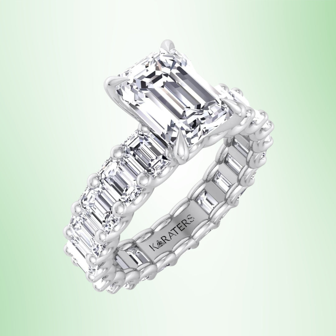 Emerald Cut Lab Grown Diamond Eternity Engagement Ring ( U-PRONG SETTING )