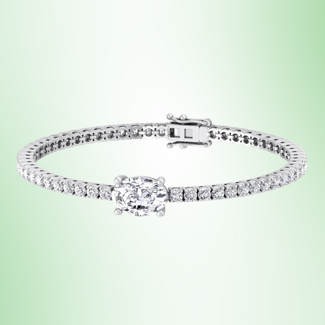 10Ct Oval Single Station Lab-Grown Diamond Tennis Bracelet 18K Solid Gold