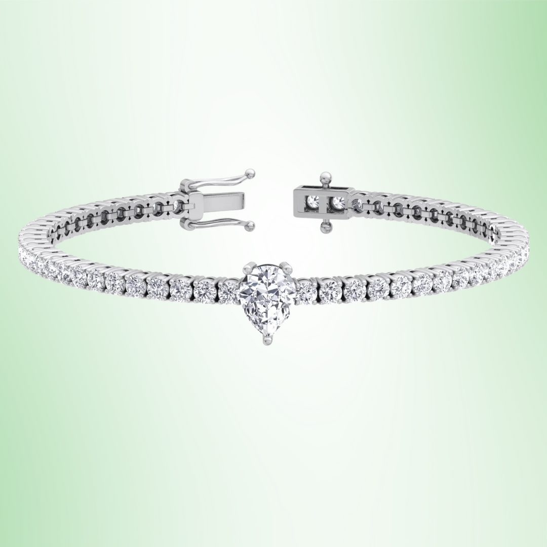 10Ct Pear Shape Single Station Lab-Grown Diamond Tennis Bracelet 18K Solid Gold