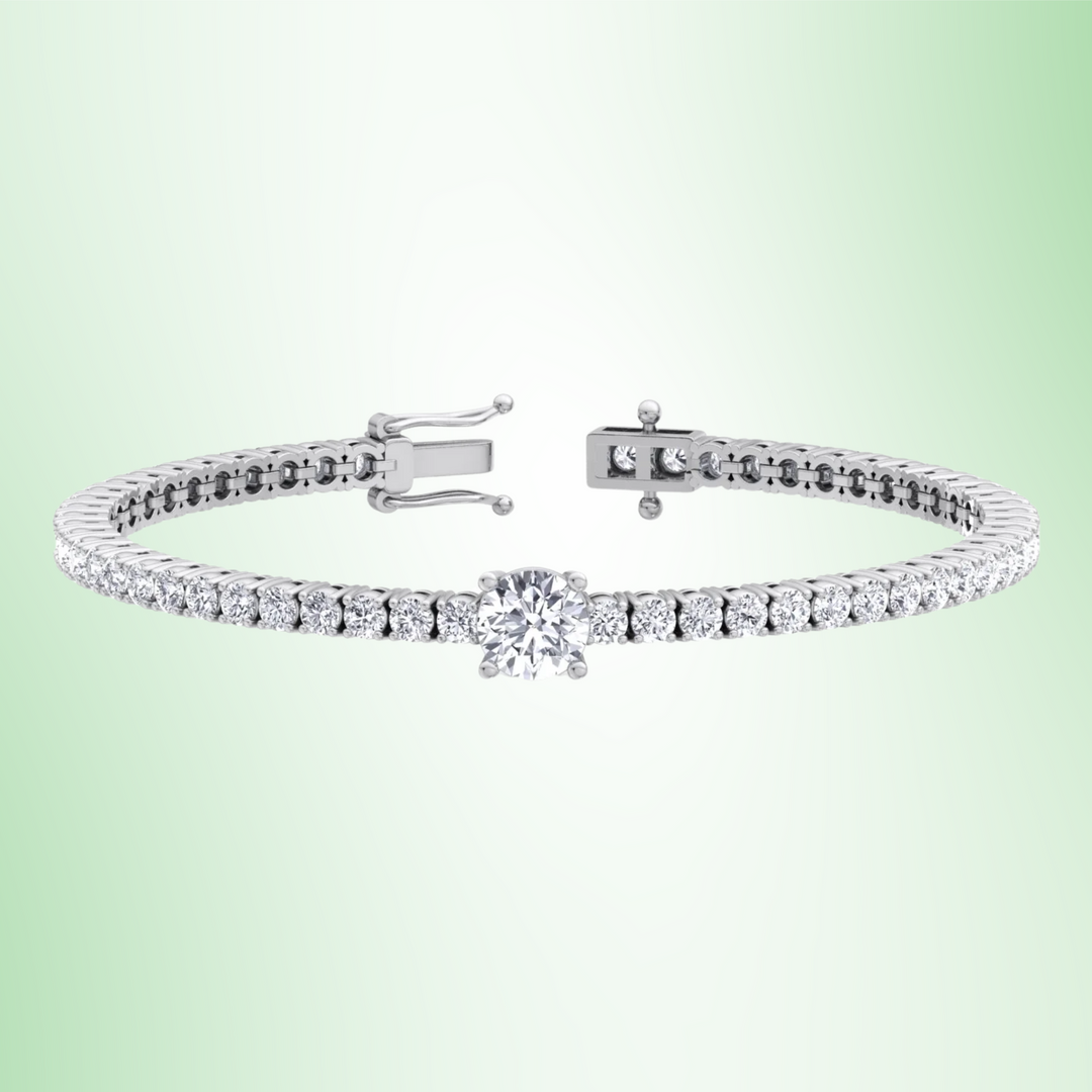 10Ct Round Cut Single Station Lab-Grown Diamond Tennis Bracelet 18K Solid Gold