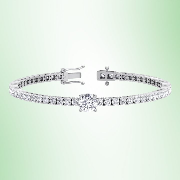 10Ct Round Cut Single Station Lab-Grown Diamond Tennis Bracelet 18K Solid Gold