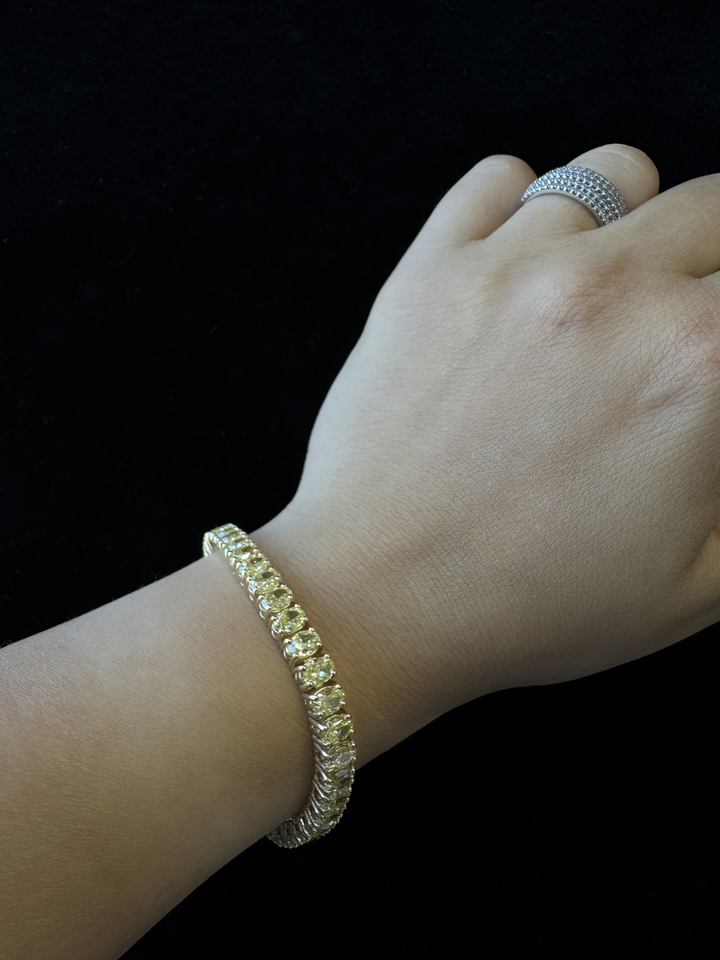 15CT Fancy Yellow Oval Shape Lab Grown Diamond Tennis Bracelet