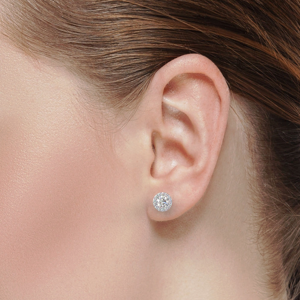 Round Cut Lab Grown Diamond Halo Studs White
