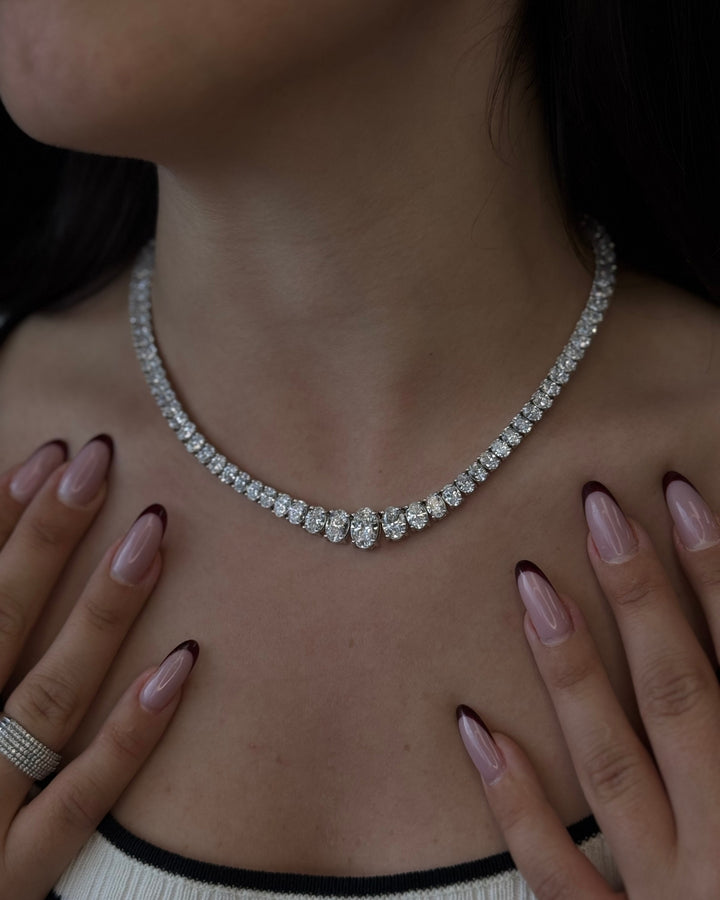 Oval Cut Graduated Lab Grown Necklace 18K Solid Gold