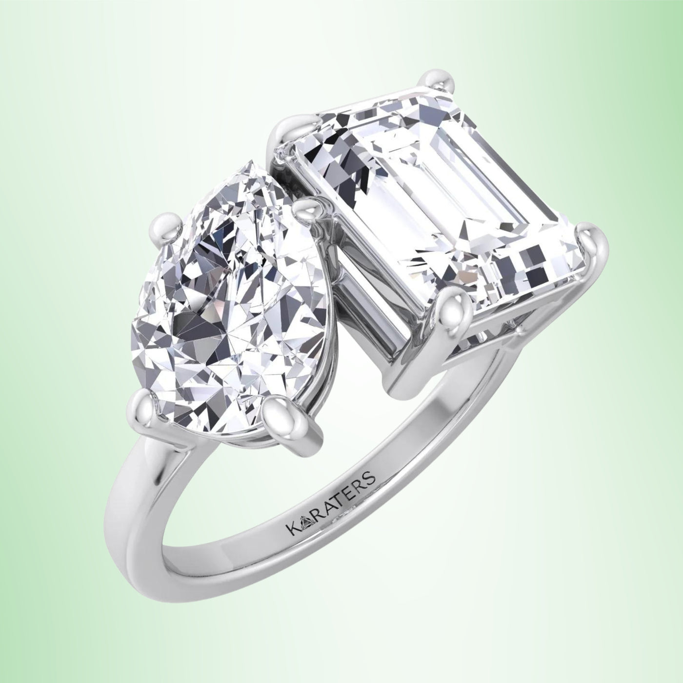 Toi et Moi - Emerald and Pear Shape Lab-Grown Diamond Engagement Ring