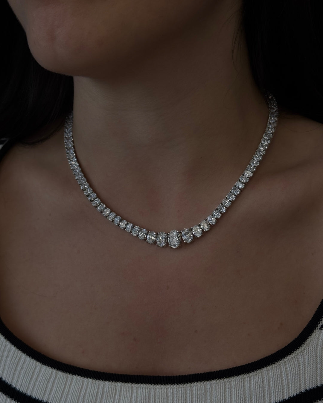 Oval Cut Graduated Lab Grown Necklace 18K Solid Gold