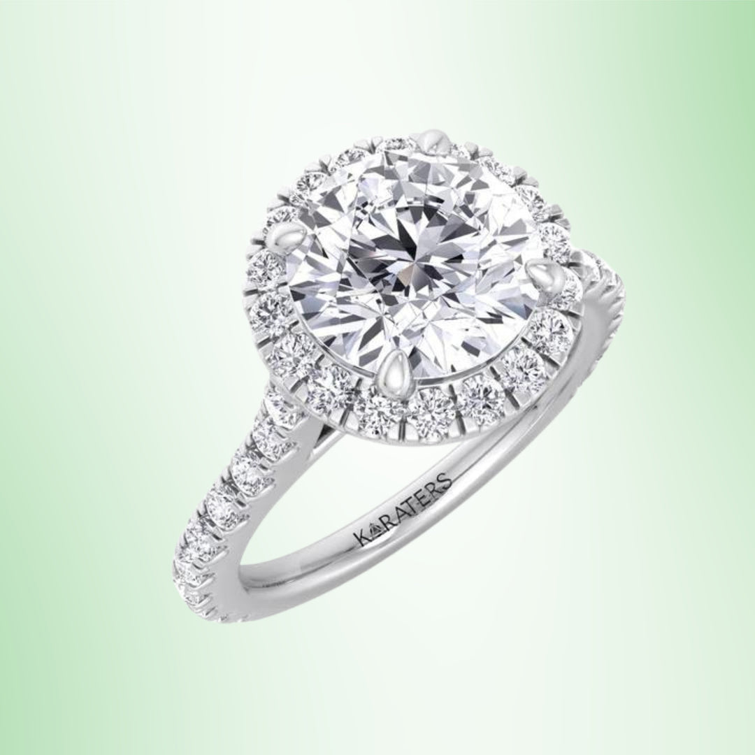 Round Halo Lab Grown Diamond Engagement Ring With Thin Pave Band