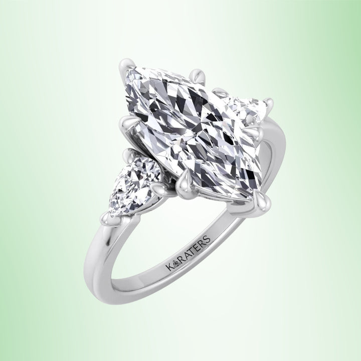 Cristallo - Marquise Shape Lab-Grown Diamond Engagement Ring with Pear Sidestones