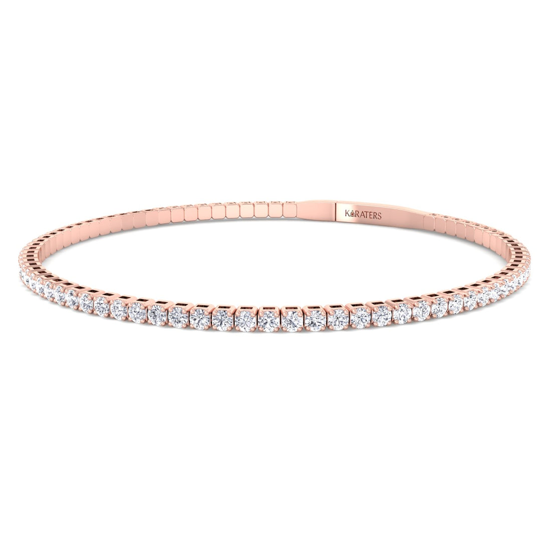 14K Round Cut Lab Diamond Flexible Bangle Bracelet Rose Gold