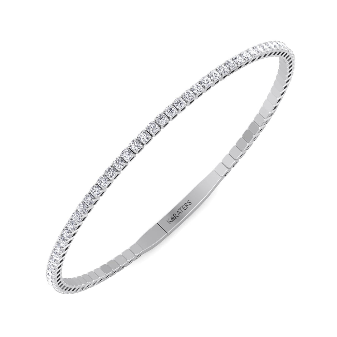 14K  Round Cut Lab Diamond Flexible White Bangle Bracelet 