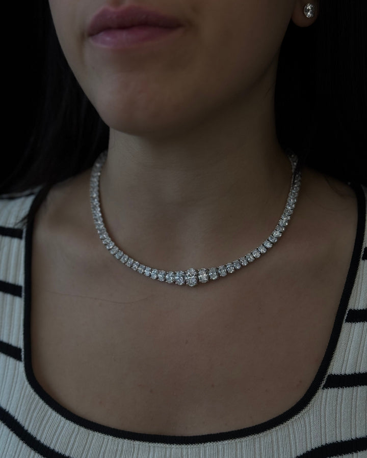 Oval Cut Graduated Lab Grown Necklace 18K Solid Gold