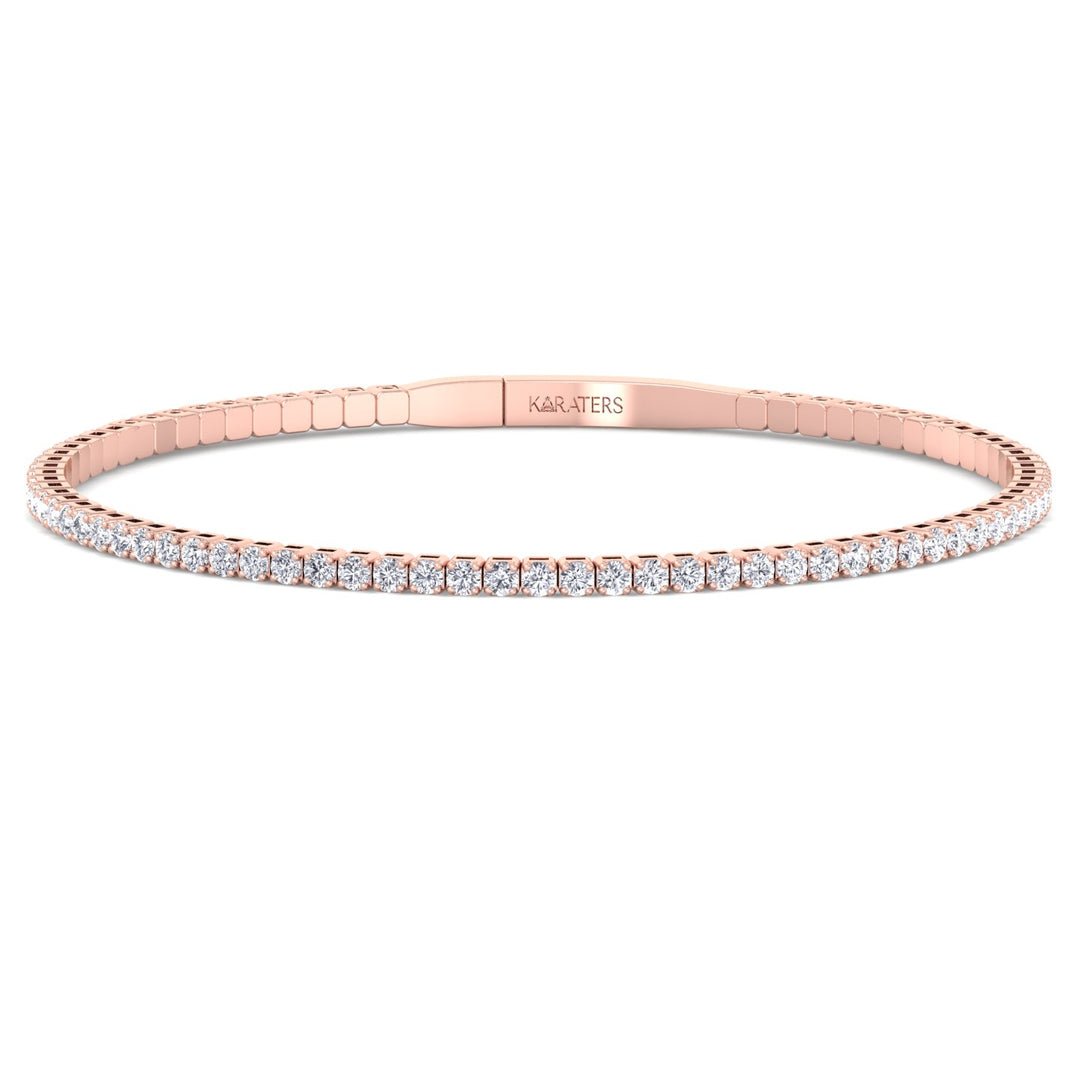 14k Round Cut Lab Diamond Flexible Rose gold Bangle Bracelet