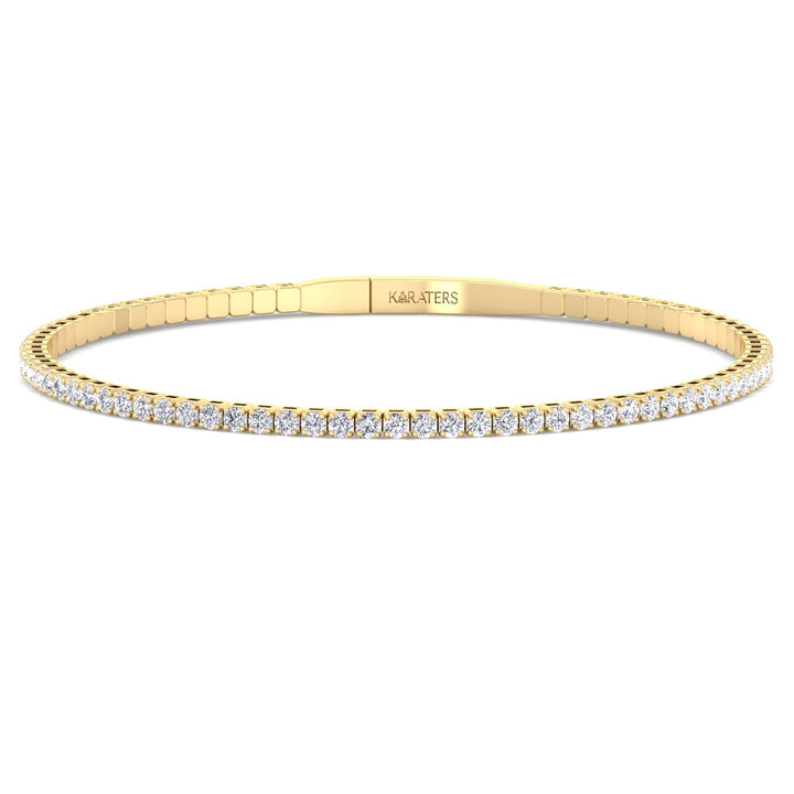 14k Round Cut Lab Diamond Flexible Yellow Bangle Bracelet 