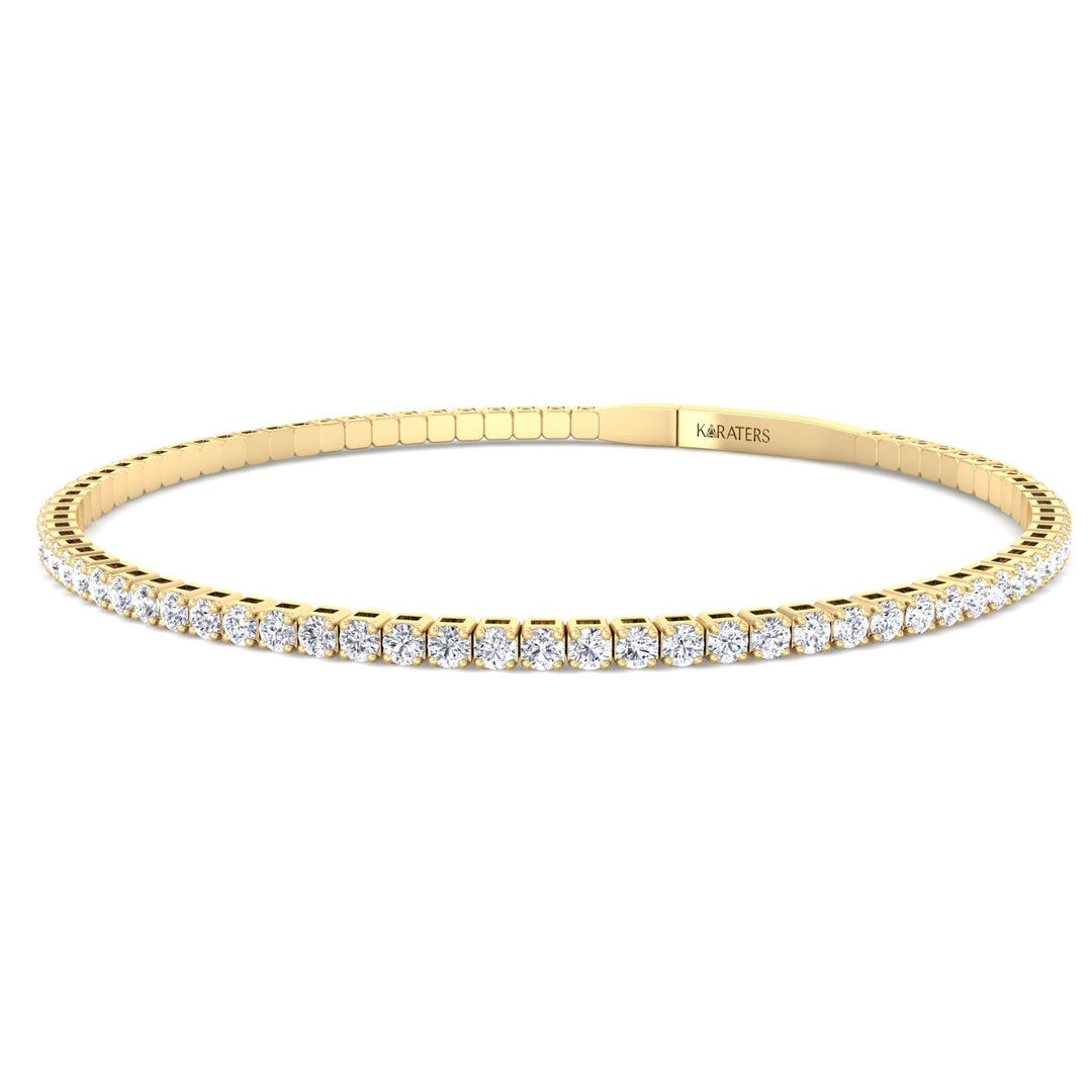 14k Round Cut Lab Diamond Flexible Yellow Gold Bangle 