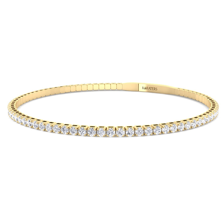 14k Round Cut Lab Diamond Flexible Yellow Gold Bangle 