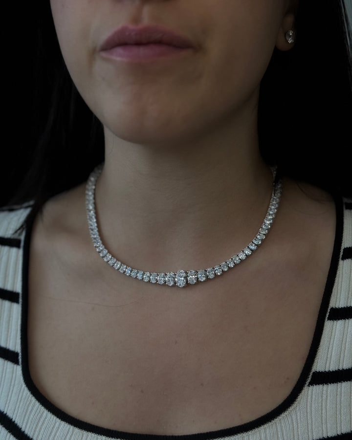 Oval Cut Graduated Lab Grown Necklace 18K Solid Gold