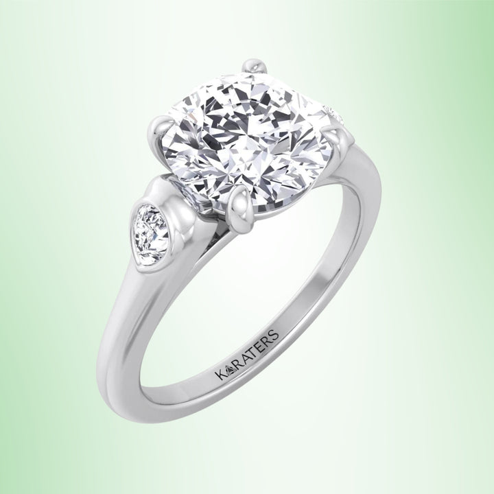 Arezza - Round Shape Lab Grown Diamond Engagement Ring With Bezel Side Stones