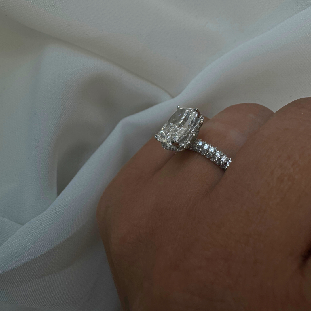 3CT 14K Thick Pave Radiant Cut Hidden Halo Lab Grown Diamond Engagement Ring