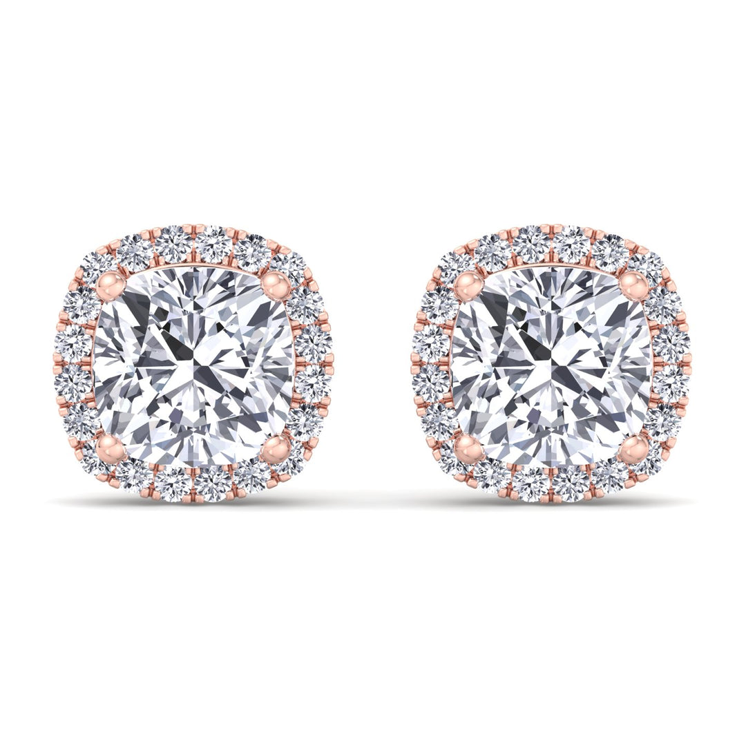 Cushion Cut Lab Grown Diamond Halo Studs Rose Gold