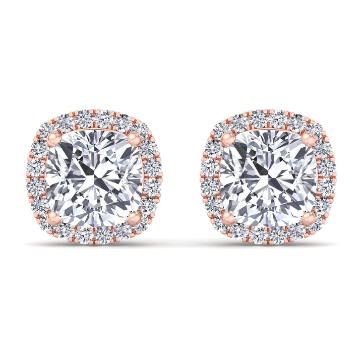 Cushion Cut Lab Grown Diamond Halo Studs Rose Gold