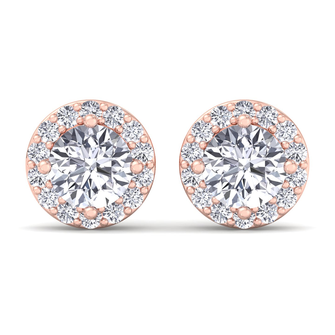 Round Cut Lab Grown Diamond Halo Studs Rose Gold