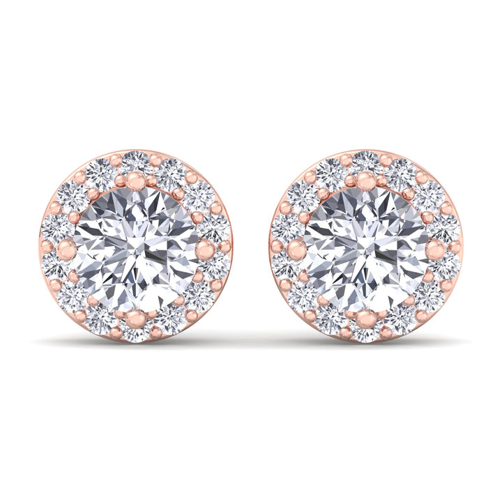 Round Cut Lab Grown Diamond Halo Studs Rose Gold