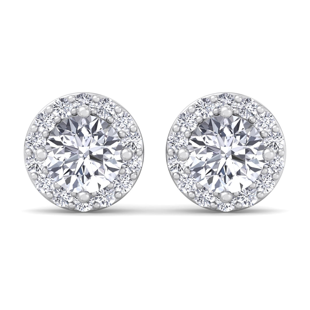 Round Cut Lab Grown Diamond Halo Studs White Gold