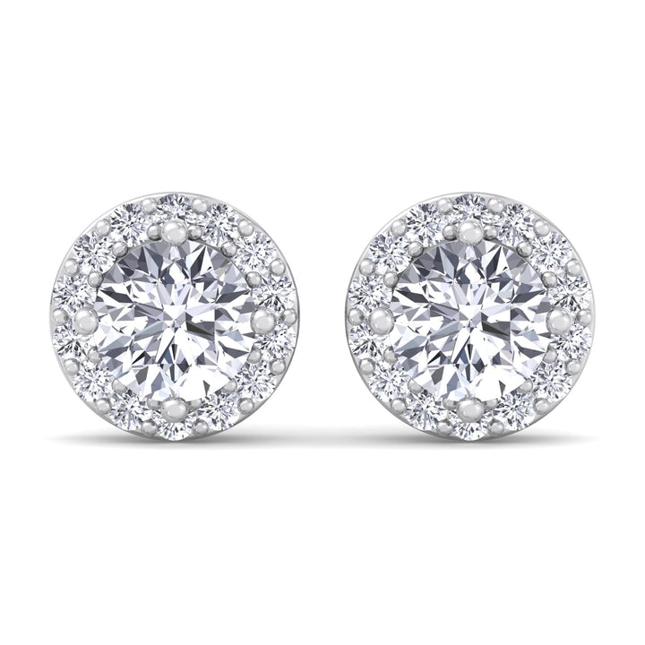 Round Cut Lab Grown Diamond Halo Studs White Gold