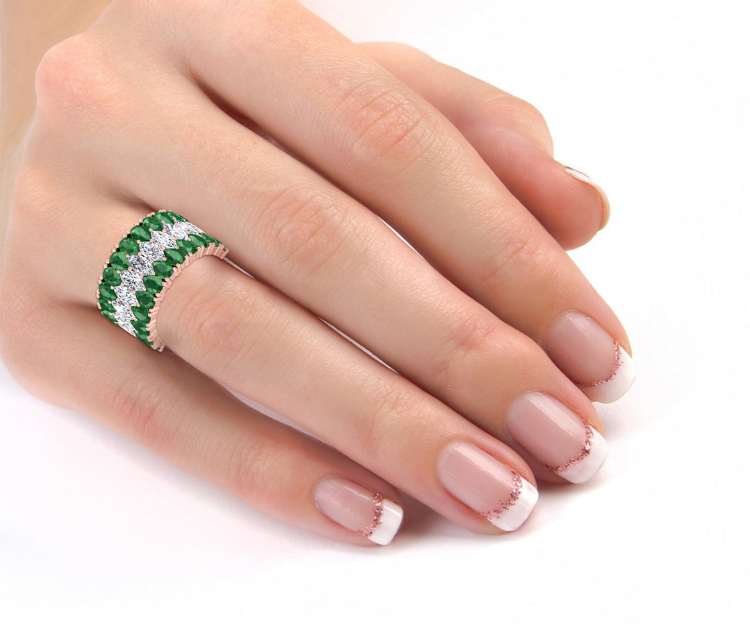 Pear Shape Green Emerald and Marquise Lab-Grown Diamond Cocktail Ring lifestyle RG