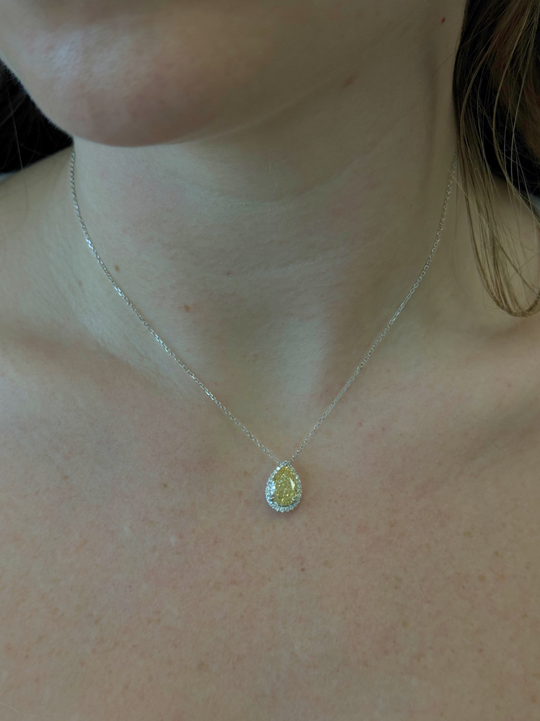 Fancy Yellow Pear Shape Halo Lab Grown Diamond Pendant