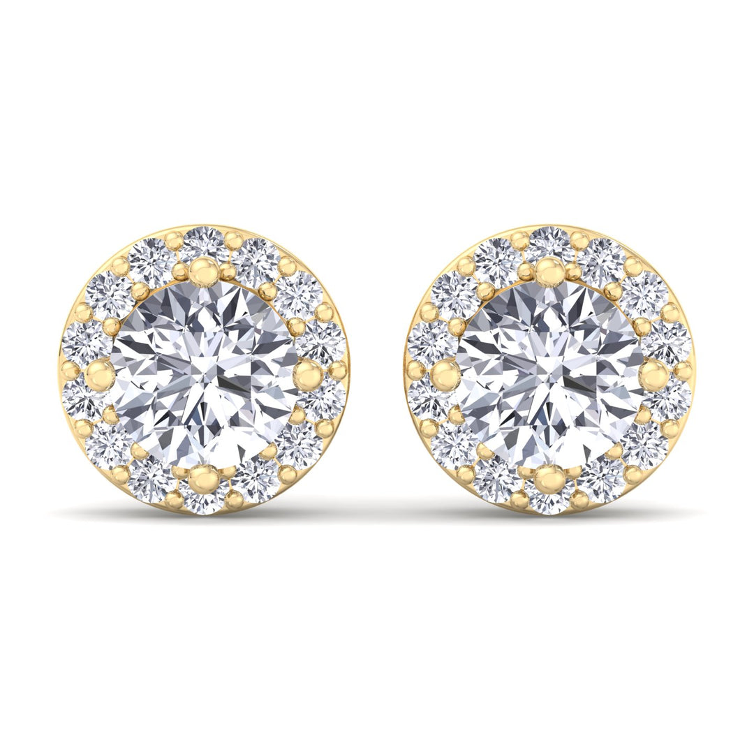 Round Cut Lab Grown Diamond Halo Studs Yellow Gold