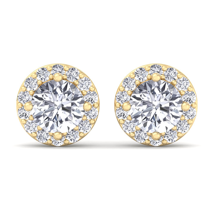 Round Cut Lab Grown Diamond Halo Studs Yellow Gold