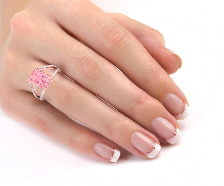 Radiant Cut Pink Diamond Lab Grown Engagement Ring with a Split Band Rose