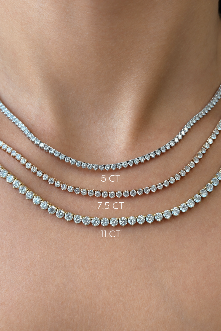 1 3 Prong Round Shape Lab Grown Diamond Tennis Necklace - Martini Style