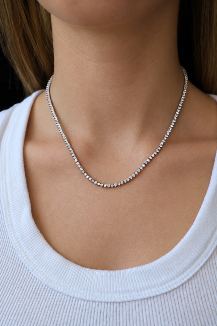 1 3 Prong Round Shape Lab Grown Diamond Tennis Necklace - Martini Style