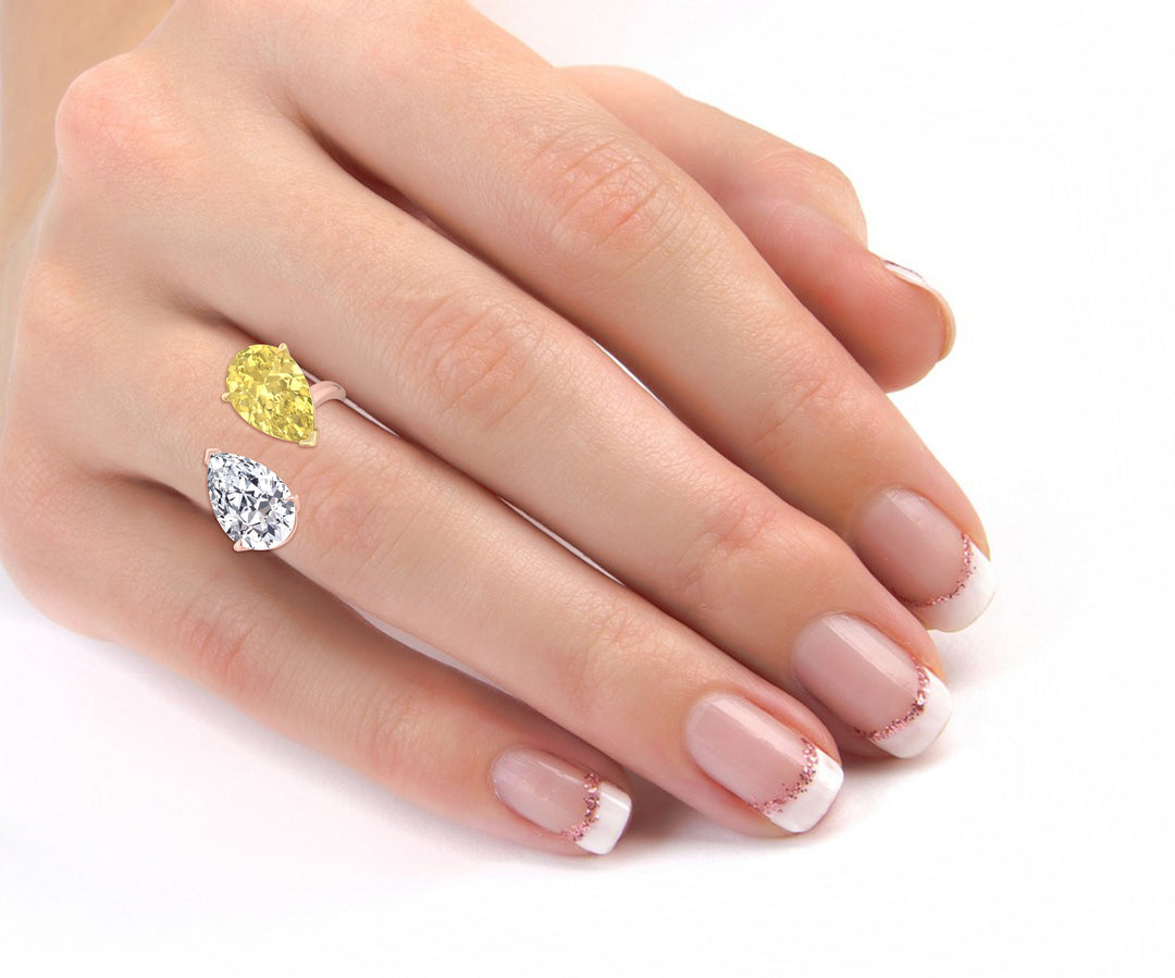 Fancy Yellow & White Pear Shape Lab  Diamond Ring lifestyle RG