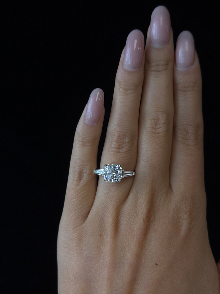 Asscher Cut Lab Diamond Engagement Ring with Tapered Baguettes SideStones